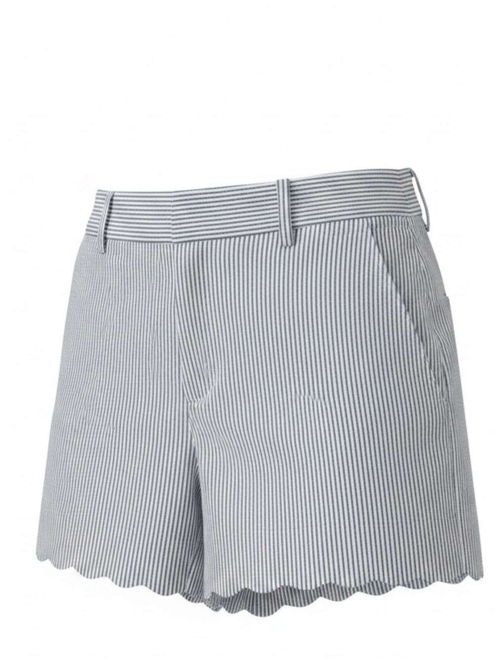 J. Crew White and Blue Striped Scallop-Hem Shorts Size 4 Coastal Preppy